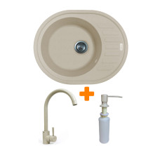 Adamant Набор кухонный Ovum, искуственный камень, овальная, с крылом, 615х495х200мм, чаша - 1, врезная, Avena + смеситель и дозатор (1824296900406)