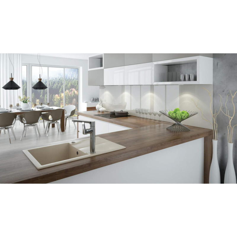 Deante Kitchen sink granite, rectang., with drainboard, 780х490х194mm, bowl - 1, over-mounted, beige