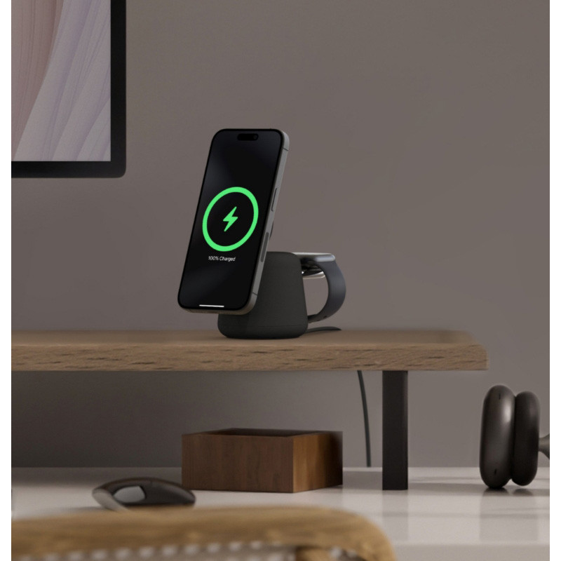 Belkin MagSafe 2-in-1 Wireless iPhone/Watch/AirPods, Charcoal Mass (WIZ020VFH36)