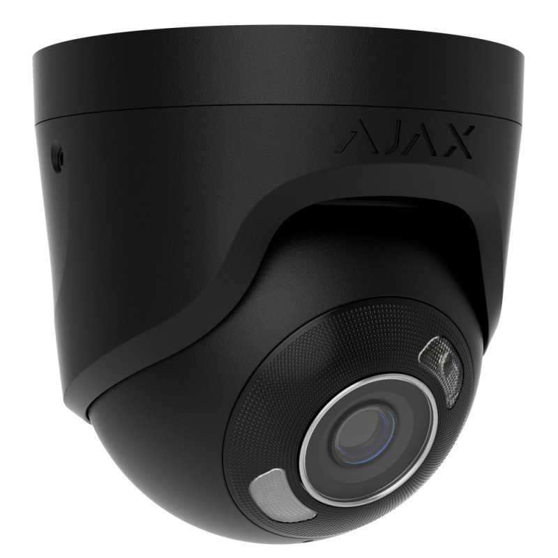 Ajax IP Wired Camera TurretCam HL black, 8MP, 2.8mm, hybrid illumination IR 35m, white LED 50m, PoE, True WDR, IP65, IR 35m, audio, viewing angle 100°–110°, turret, black (000059519)