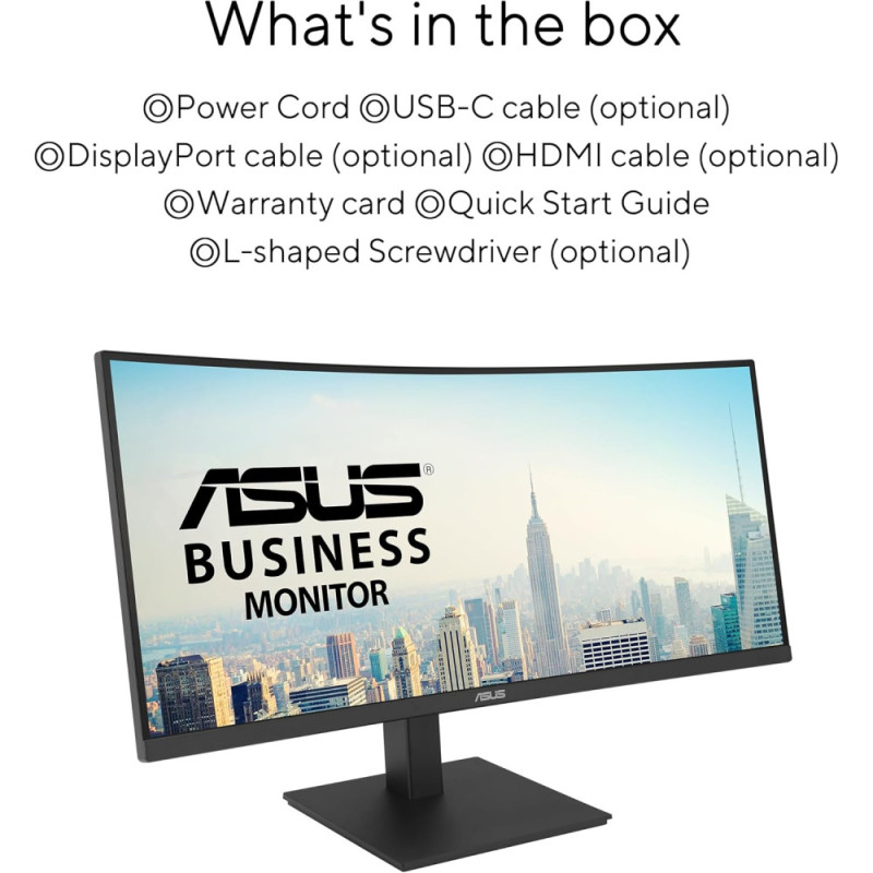 ASUS Монітор Asus 34" VA34VCPSR HDMI, DP, USB-C, 3xUSB, RJ-45, MM, VA, 3440x1440, 21:9, 100Hz, 4ms, CURVED, AdaptiveSync, HAS (90LM08JJ-B02170)
