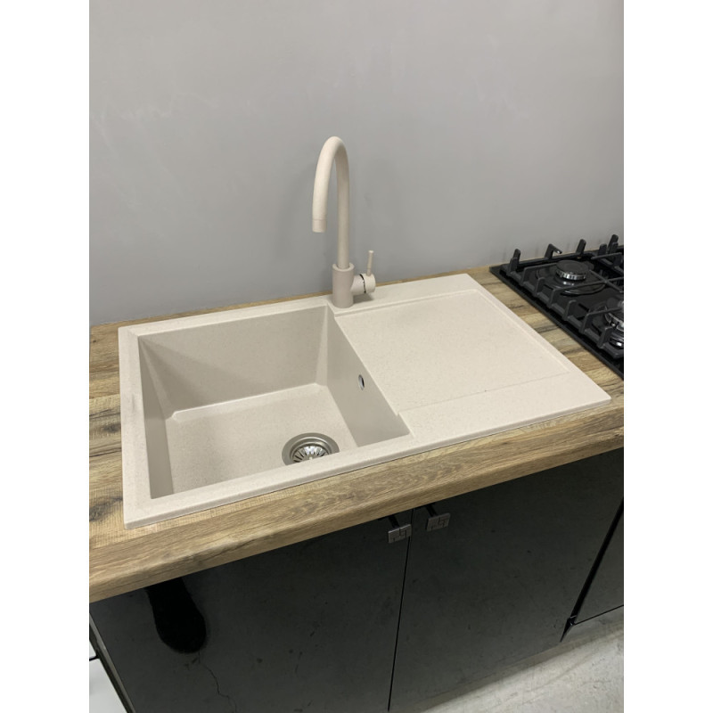 Adamant Kitchen sink Horizon, artificial stone, rectang., with drainboard, 780х495х230mm, bowl - 1, over-mounted, Avena (000008540)