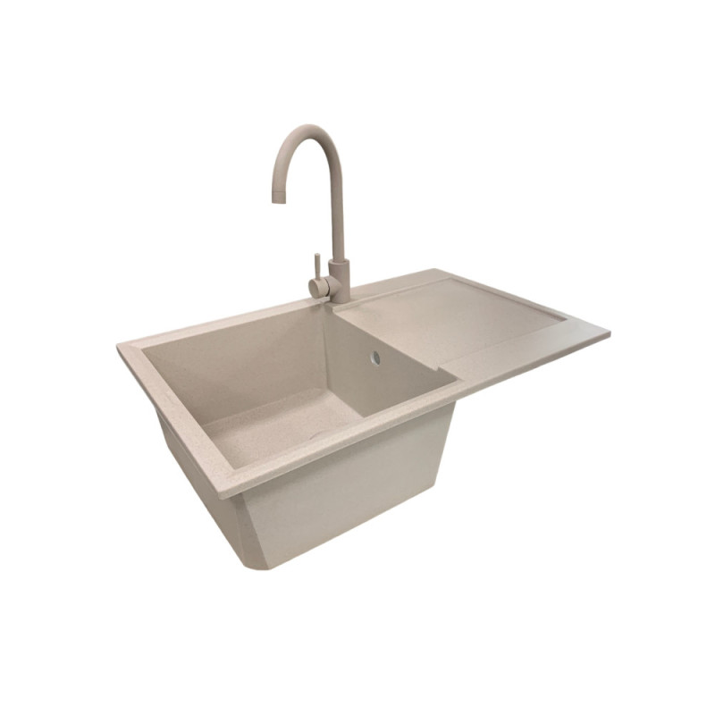 Adamant Kitchen sink Horizon, artificial stone, rectang., with drainboard, 780х495х230mm, bowl - 1, over-mounted, Avena (000008540)