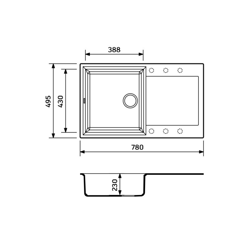 Adamant Kitchen sink Horizon, artificial stone, rectang., with drainboard, 780х495х230mm, bowl - 1, over-mounted, Avena (000008540)