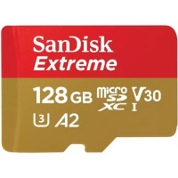 SanDisk Карта памяти microSD 128GB C10 UHS-I U3 R190/W90MB/s Extreme V30 + SD (SDSQXAA-128G-GN6MA)