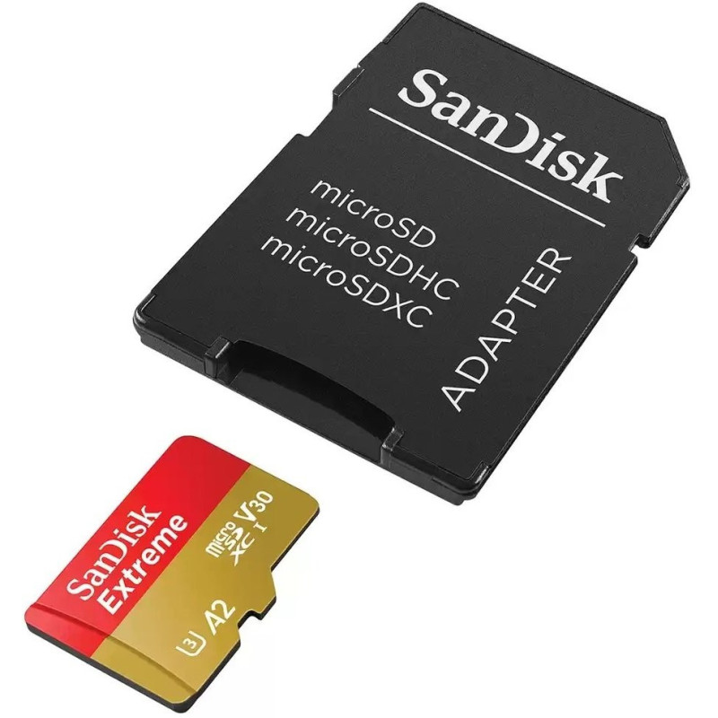 SanDisk Карта памяти microSD 128GB C10 UHS-I U3 R190/W90MB/s Extreme V30 + SD (SDSQXAA-128G-GN6MA)