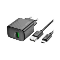 Зарядное устройство HOCO CS21A Rich USB QC3.0 + cable USB to USB-C Black (6942007609906)