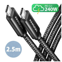 Дата кабель USB-C to USB-C 2.5m USB 2.0 PD 240W 5A black AXAGON (BUCM2-CM25AB)