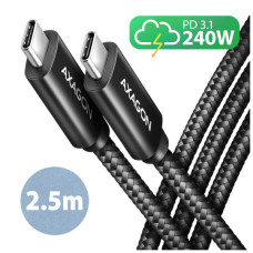 Дата кабель USB-C to USB-C 2.5m USB 2.0 PD 240W 5A black AXAGON (BUCM2-CM25AB)