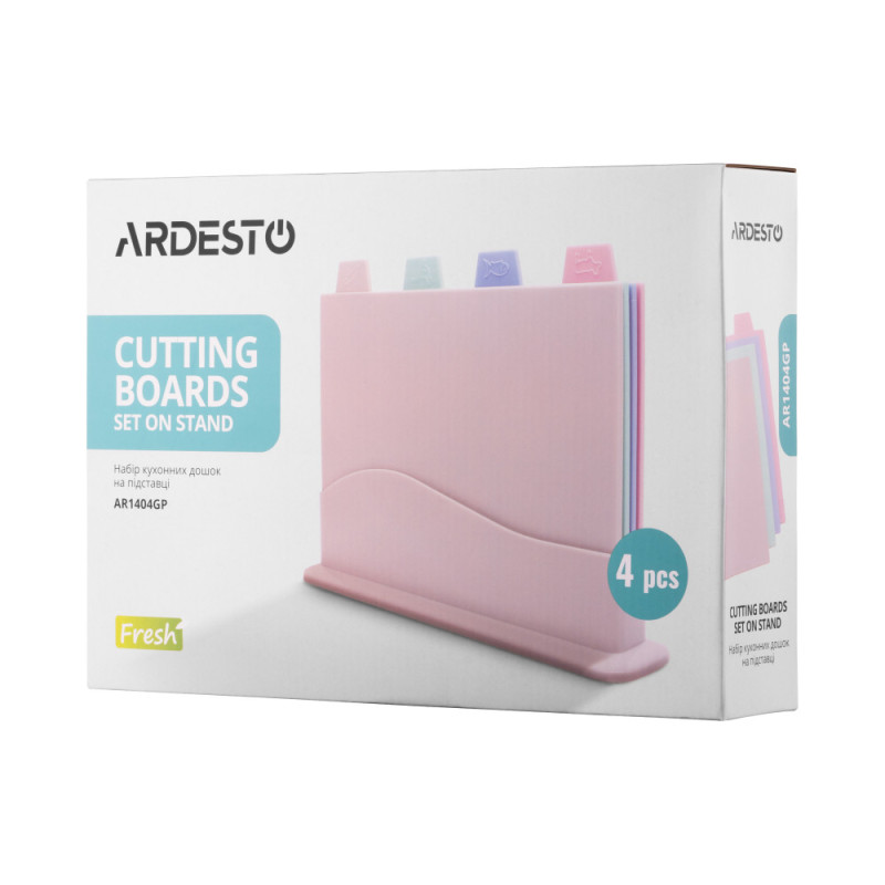 ARDESTO Cutting board set with stand Fresh, 4 pcs, 33,5х23,5х6.8cm, plastic (AR1404GP)