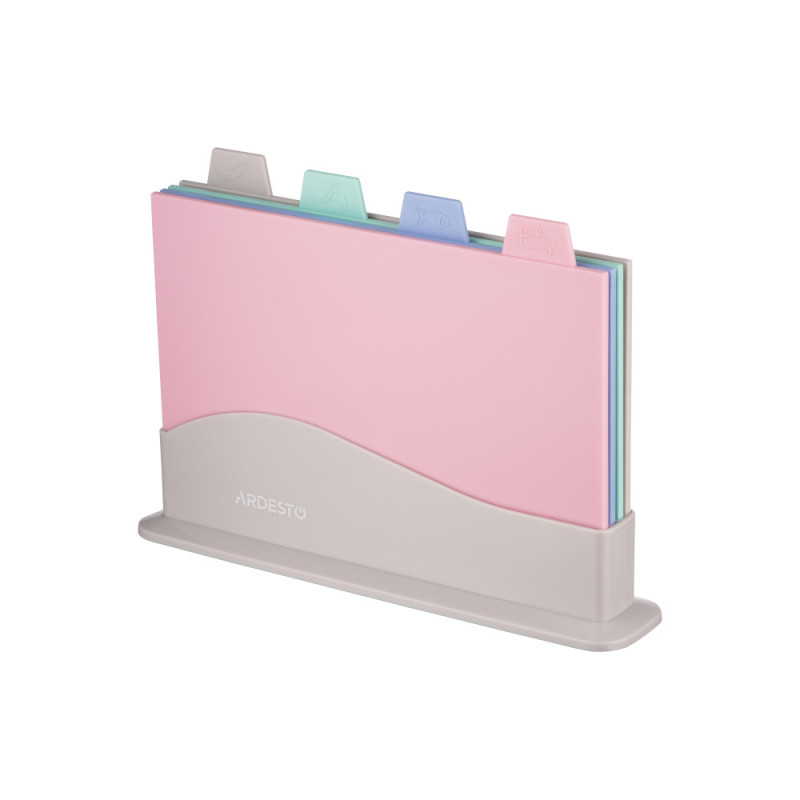 ARDESTO Cutting board set with stand Fresh, 4 pcs, 33,5х23,5х6.8cm, plastic (AR1404GP)