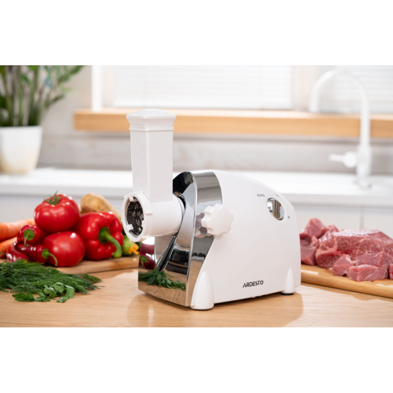 ARDESTO Meat grinder, 2000W, prod.-1.9kg/min, 3 cutting plates+for sausag.plates, 3 vegetable slicer, plastik, black-silver (MGA-2000W)
