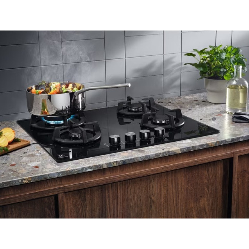 Electrolux Варочная поверхность газ на стекле, 60см, чугун, черный (KGG6437K)
