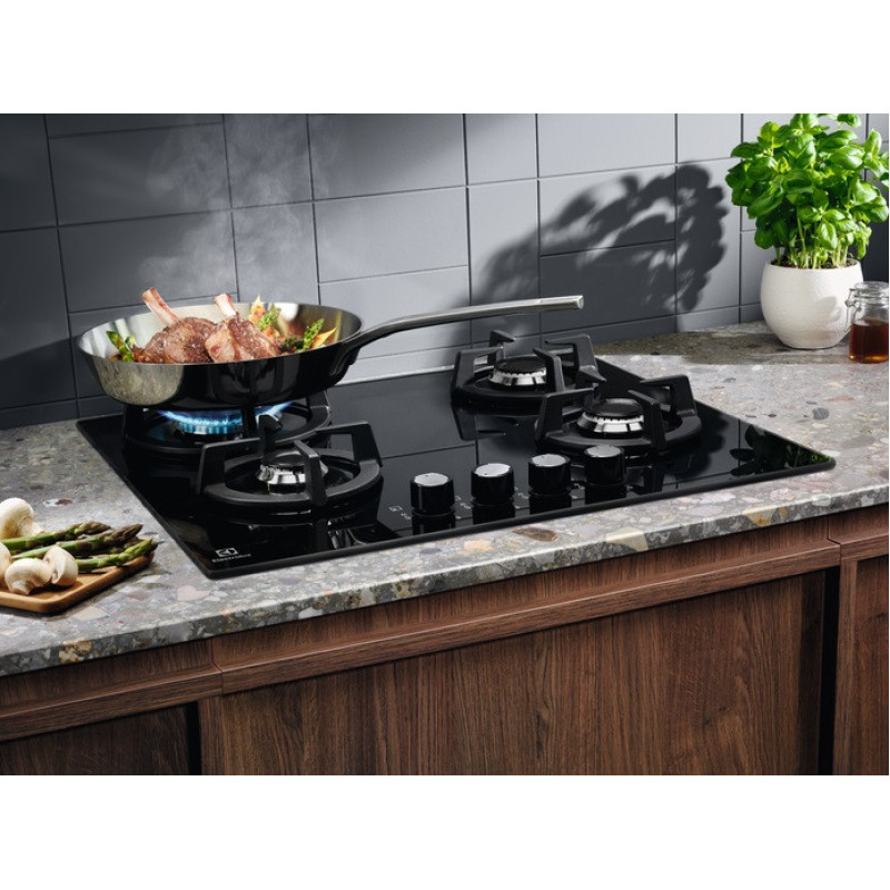 Electrolux Варочная поверхность газ на стекле, 60см, чугун, черный (KGG6437K)