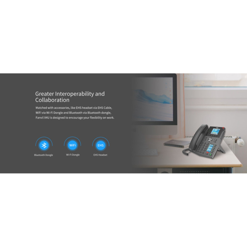 Fanvil IP-Phone X4U 2xGE LAN, 1xUSB-A, SIP, VPN, PoE, 2.8  color screen