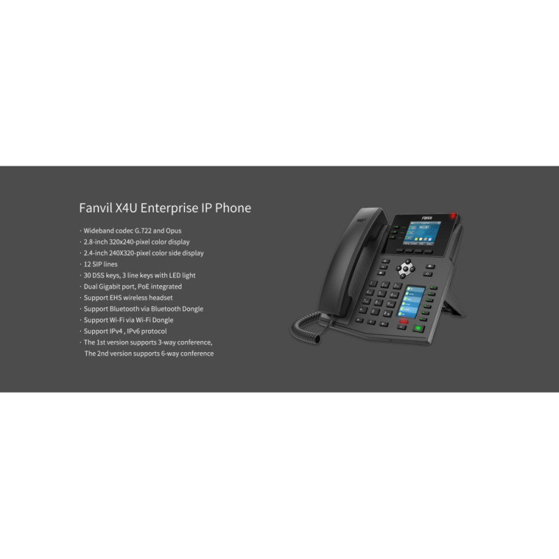 Fanvil IP-Phone X4U 2xGE LAN, 1xUSB-A, SIP, VPN, PoE, 2.8  color screen