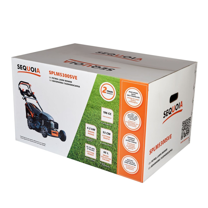 SEQUOIA SPLM5100S Self-Propelled Gasoline Lawn Mower, 2.9 kW, 51 cm, 60 L, 22–75 mm, 30 kg