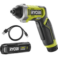 Ryobi Отвертка аккумуляторная RSD4-120T, 4В USB Lithium, акб 1х2Ач, 5Нм, 200об/мин, кейс для хранения, 10 насадок, 0.37кг (5133006210)