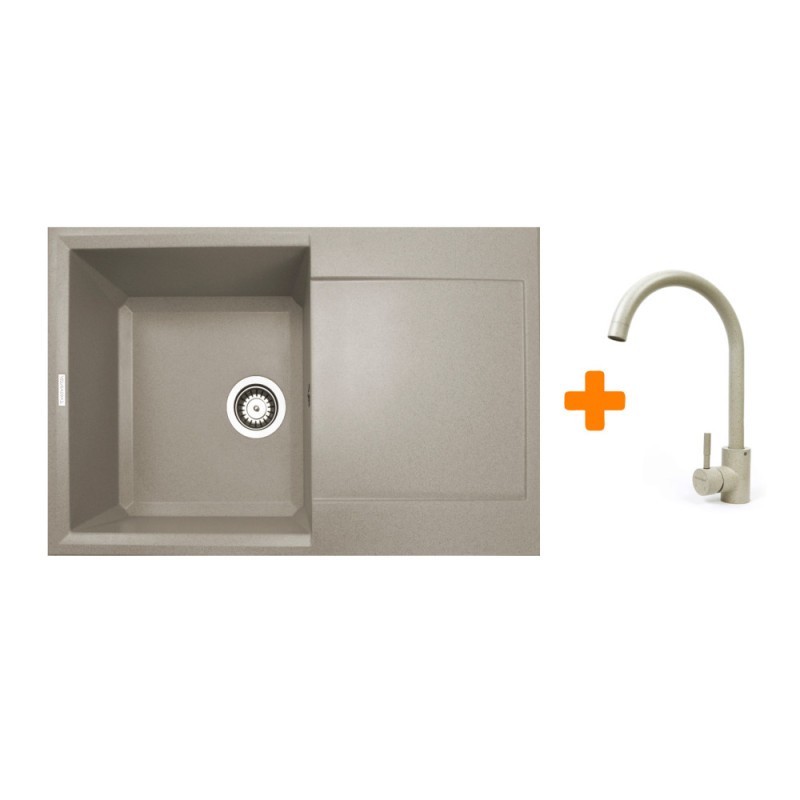 Adamant Набор кухонный Horizon, искуственный камень, прямоуг., с крылом, 780х495х230мм, чаша - 1, врезная, Avena + смеситель (1824296911506)