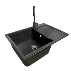Adamant Kitchen set Horizon Medium, artificial stone, rectang., with drainboard, 700х500х230mm, bowl - 1, over-mounted, graphite + mixer (4824296104413)