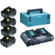 Makita Набор аккумуляторов + зарядное устройство 198091-4, LXT BL1860B x 4шт (18В, 6Ач) + DC18RD, кейс Makpac 3