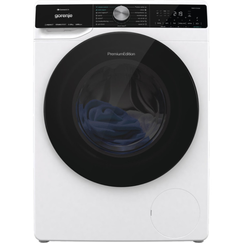 Gorenje Стиральная машина фронтальная, 10кг, 1400, A+++, 60см, дисплей, инвертор, пар, Wi-Fi, подсветка барабана, белый (WNS14A4TWIFI)