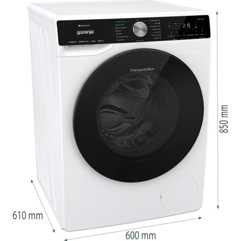 Gorenje Стиральная машина фронтальная, 10кг, 1400, A+++, 60см, дисплей, инвертор, пар, Wi-Fi, подсветка барабана, белый (WNS14A4TWIFI)