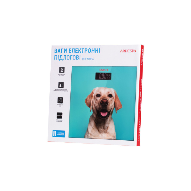 ARDESTO Scales for floor DOG, 150кг, 2хААА included, glass, multi-colored (SCB-965DOG)