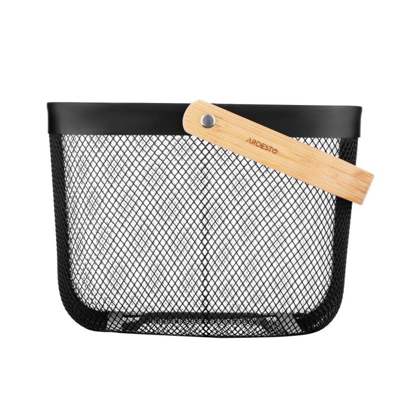 ARDESTO Basket with handle Midori 25х24.5х18cm, metal, bamboo, black (AR0901B)