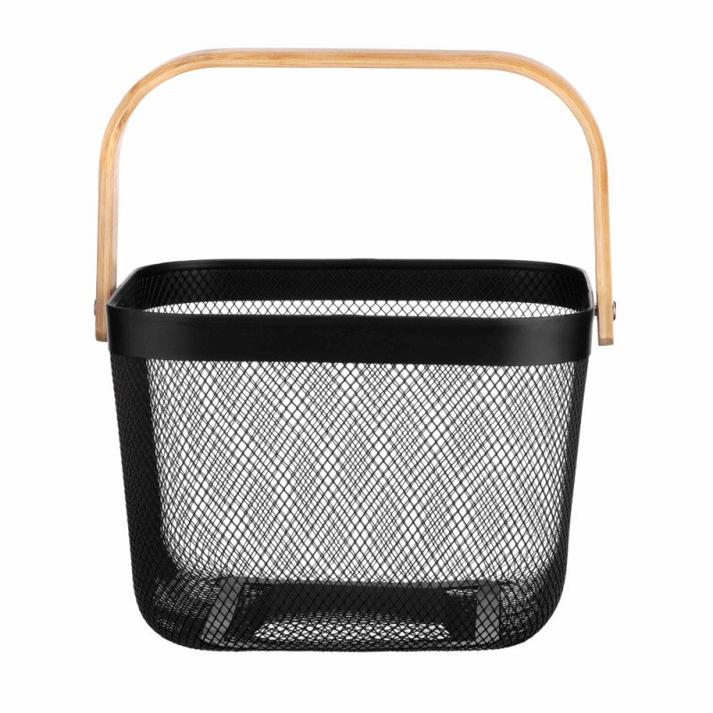 ARDESTO Basket with handle Midori 25х24.5х18cm, metal, bamboo, black (AR0901B)