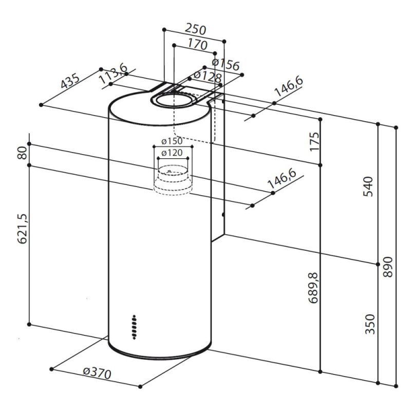 Faber hood chimney, 37cm, 1136m.cub/h, Cylindra Plus Bk Matt A37, black matt (335.0606.998)