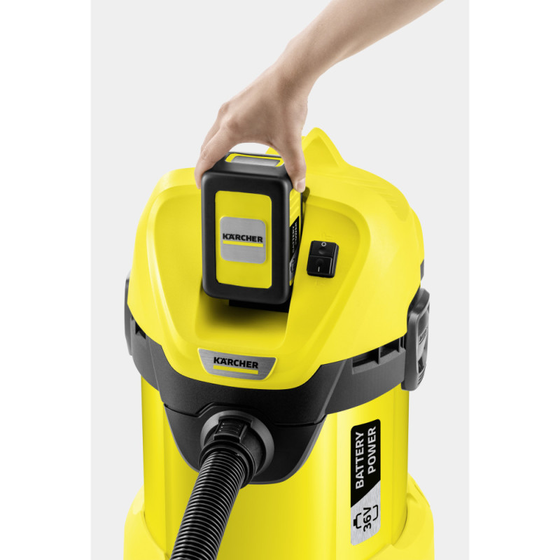 Karcher Пилосос професійний акумуляторний WD 3 Battery 36в, контейнер 17л, 5.2кг, без АКБ та ЗП (1.629-910.0)