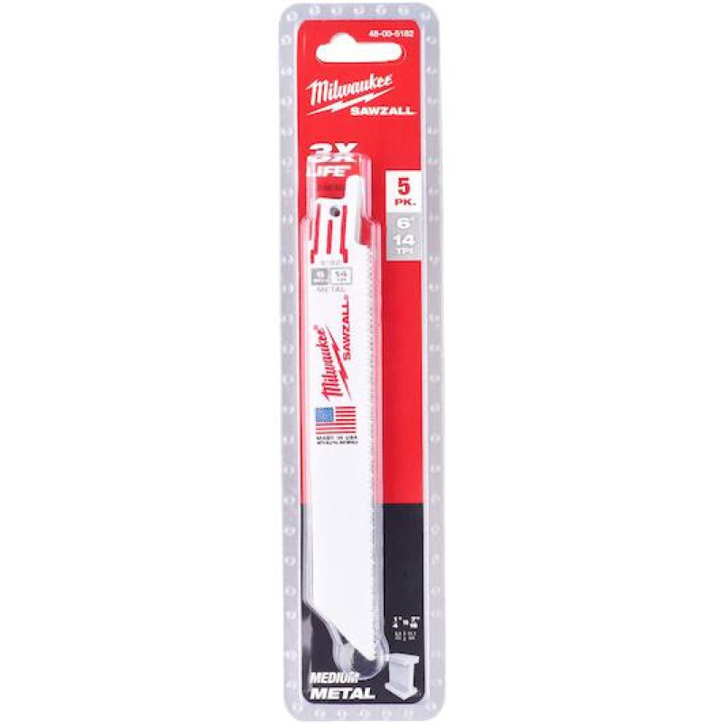 Milwaukee saw blade for GP reciprocating saw for metal, tooth pitch 1.8mm x 150mm, 5pcs (48005182)