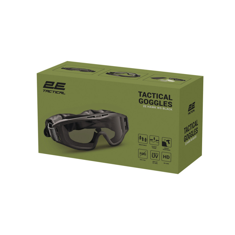2E Tactical Tactical, protective mask Hawk WS Black Anti-fog, 3-layer sealant, bag, 3 lenses (2E-TGGWS-BK)