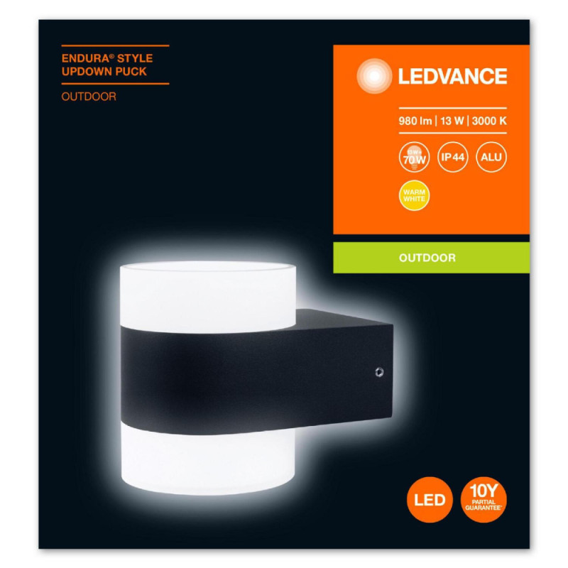 Osram Фасадний світильник LED ENDURA STYLE[Facade lamp ENDURA STYLE UpDown Puck 13W 3000K 960Lm black] (4058075205567)