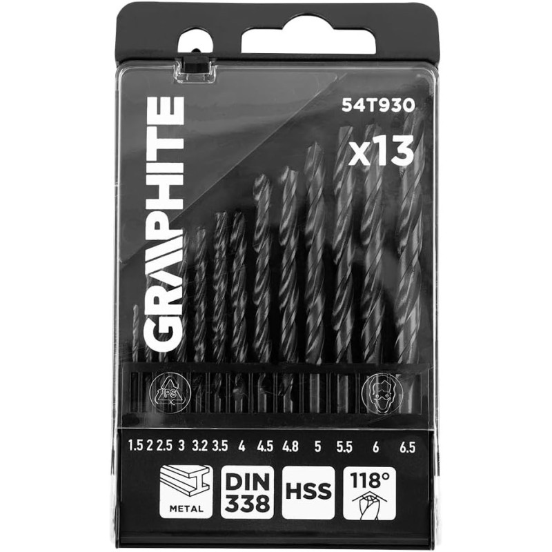 Graphite Набір свердел по металу GRAPHITE HSS зі швидкорізальної сталі HSS 1.5-6.5мм кейс 13шт (54T930)