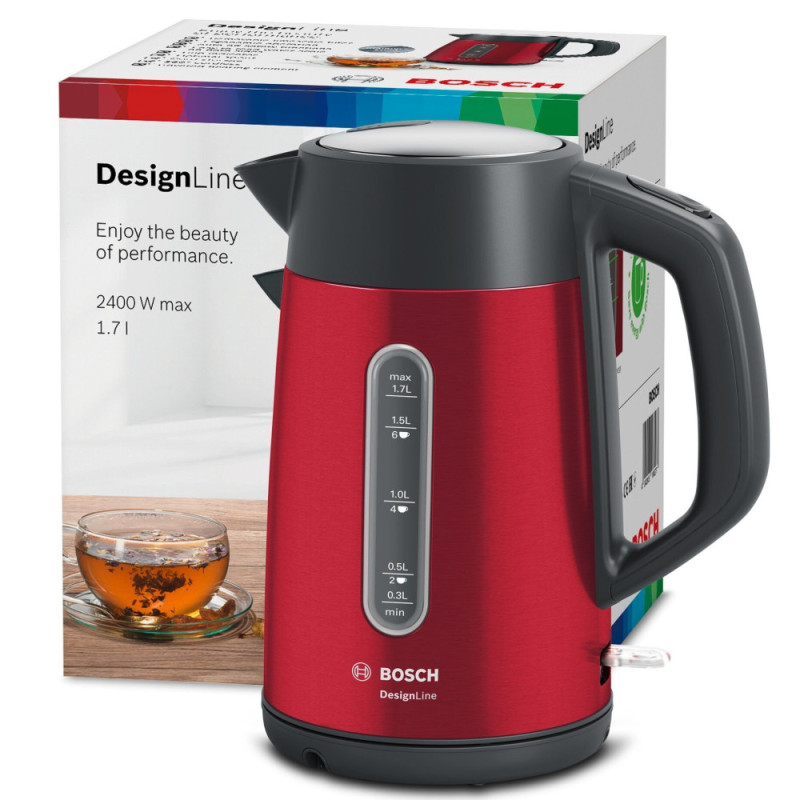 Bosch Electric kettle 1.7L, metal, red (TWK4P434)