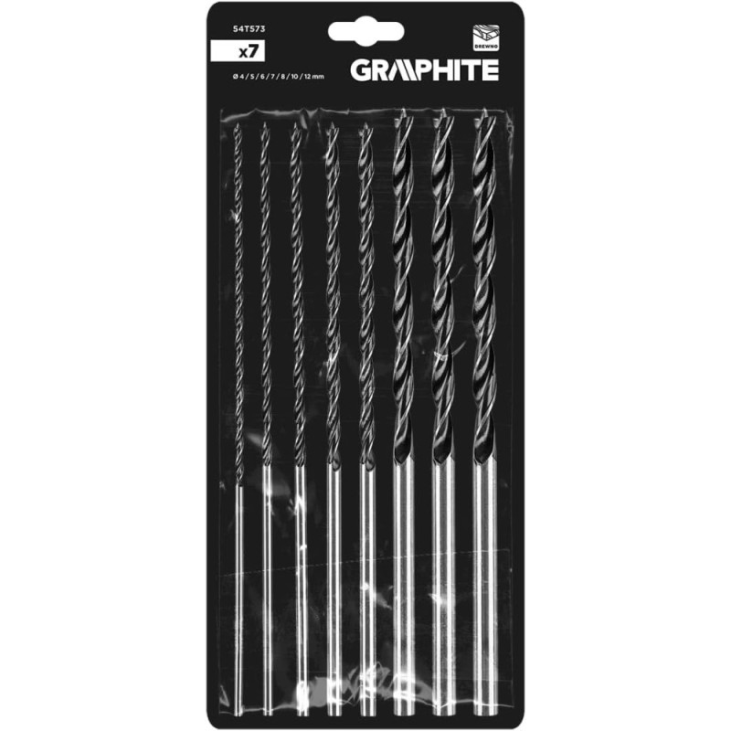 Graphite Набір свердел по дереву GRAPHITE подовжене 4-8,10,12х300мм 7шт (54T573)