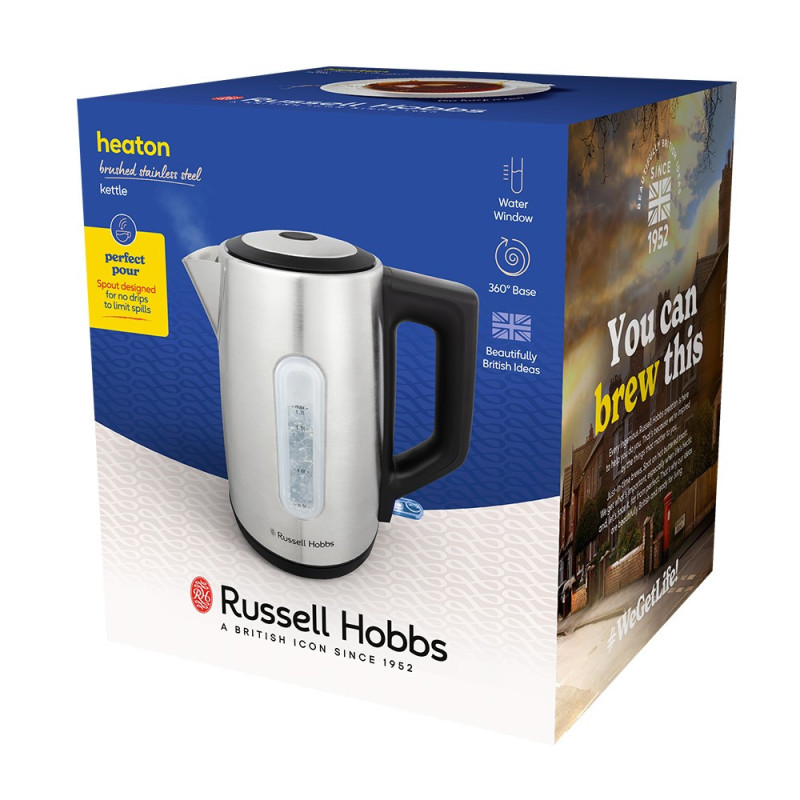 Russell Hobbs Electric kettle Heaton, 1.7L, Stainless Steel, silver-black (27380-70)