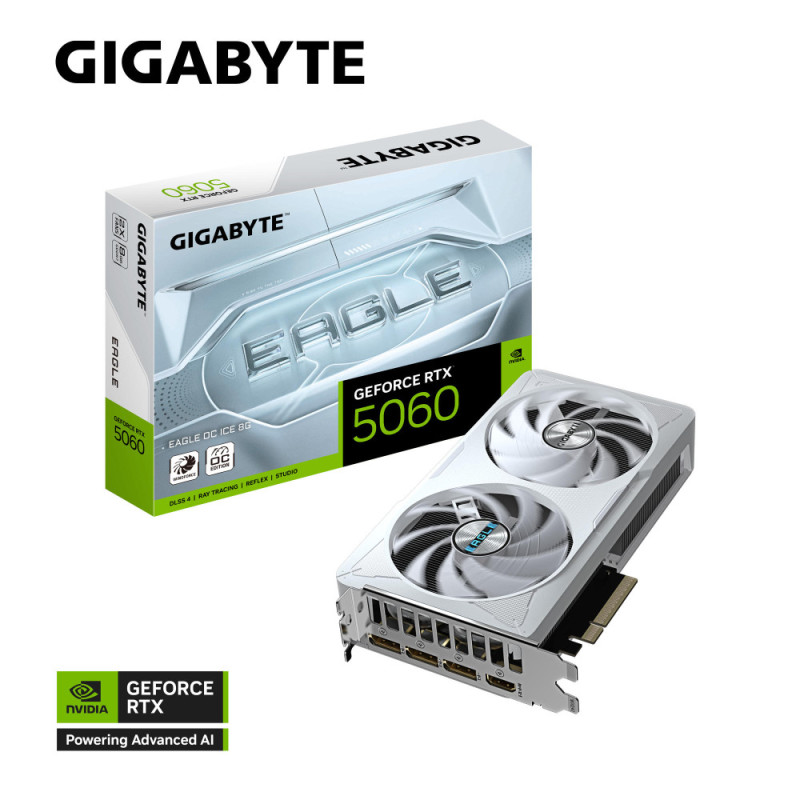 Gigabyte Відеокарта GeForce RTX 5060 8GB GDDR7 EAGLE OC ICE (GV-N5060EAGLEOC_ICE-8GD)