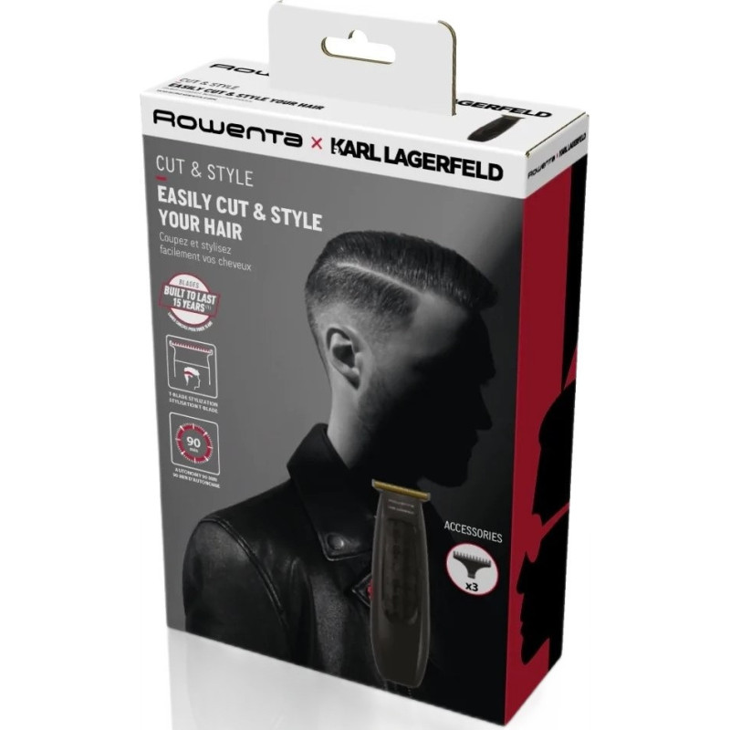 Rowenta Hair clipper Karl Lagerfeld Cut & Style Stylization, battery, rotary motor, nozzles-3, steel, black (TN182LF0)