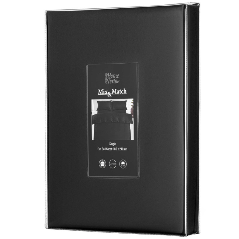 ARDESTO Простынь Mix&Match Premium, 180х240см, 100% хлопок, сатин, черный (ART1824FSL)