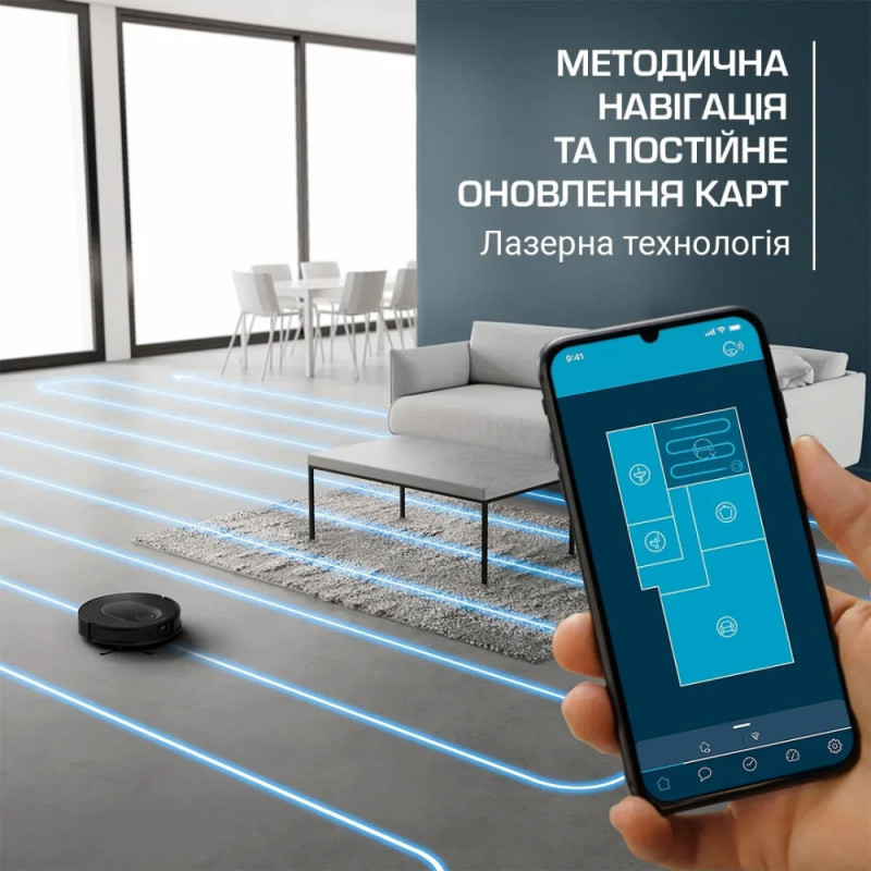 Rowenta Робот-пилосос миючий X-Plorer Serie 65, 2300ПаВт, h=7.8см, 0.3л, конт пил -0.4л, автон. робота до 168хв, чорний (RR8L65WH)