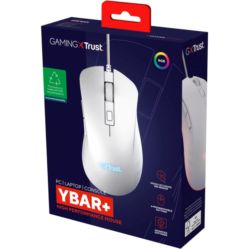 Trust Mouse GXT924 YBAR+, USB-A, White