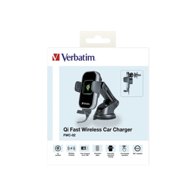 Универсальный автодержатель Verbatim FWC-02 with Qi Fast Wireless Car Charger (49553)