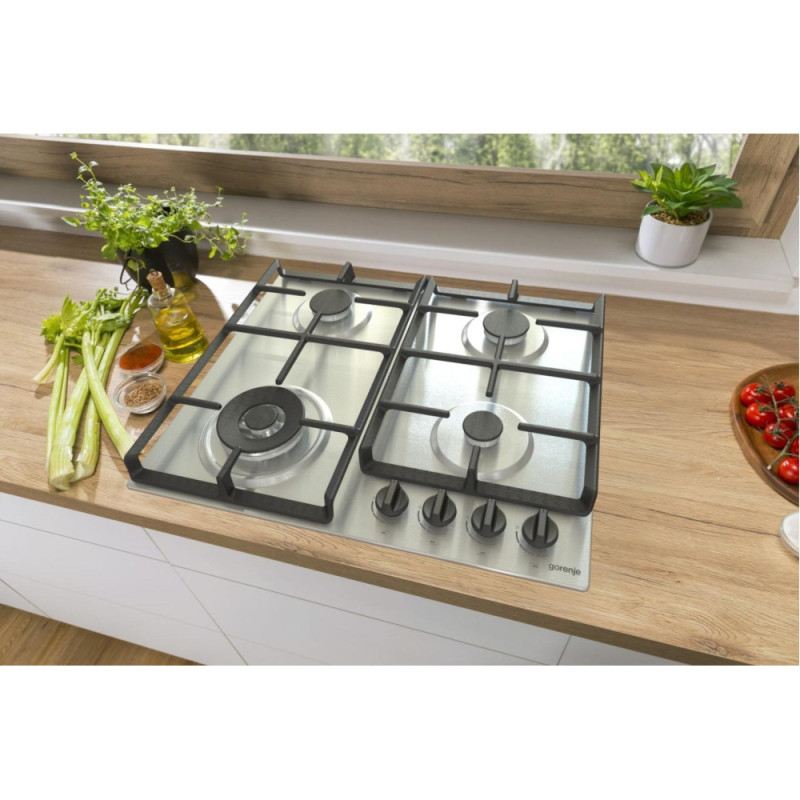Gorenje Варильна поверхня газова, 60см, чавун, конфорка Wok, нерж (GW641EBX)