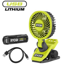 Ryobi Cordless fan clip USB Lithium RCF4-120G 4V 2Ah 3800rpm rotation 325° swivel 180° 2 speeds 0.29kg (5133006143)