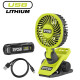 Ryobi Вентилятор акумуляторний кліпса USB Lithium RCF4-120G 4В 2А·год 3800об·хв обертання 325° поворот 180° 2 швидкості 0.29кг (5133006143)