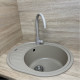 Adamant Kitchen sink Ovum, artificial stone, oval, with drainboard, 615х495х200mm, bowl - 1, over-mounted, Sahara + mixer (1824296910402)