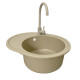 Adamant Kitchen sink Ovum, artificial stone, oval, with drainboard, 615х495х200mm, bowl - 1, over-mounted, Sahara + mixer (1824296910402)